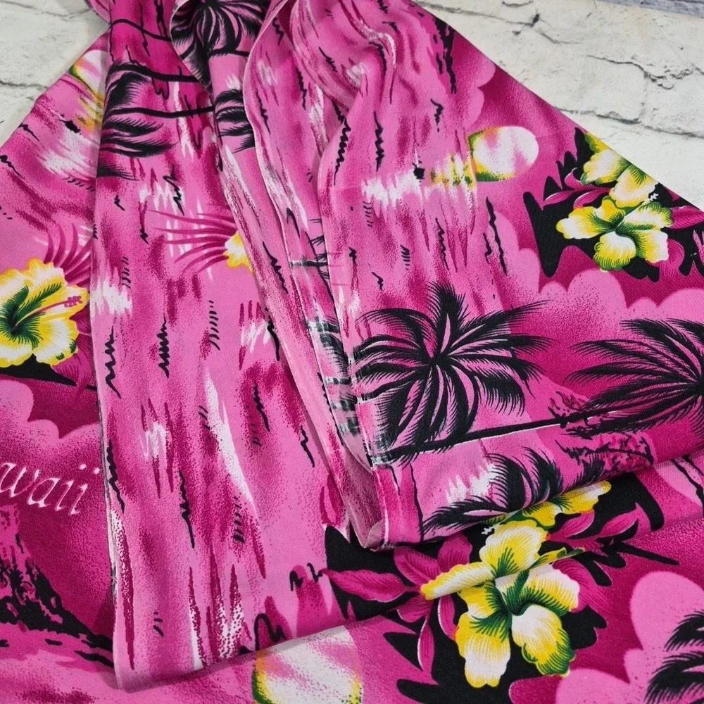 Vintage Aloha Hawaii Print Sarong Wrap Wall Drop Hanging Decor Pink Palms 2x1.5y